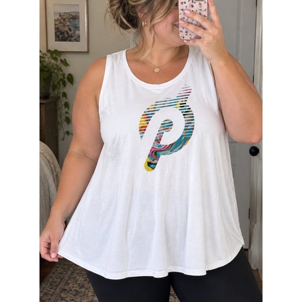 Peloton Tank Top 2X White‎ Multicolor Logo Racerback Workout Activewear NWT